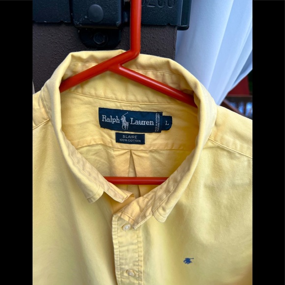 Vintage Ralph Lauren Blaire Yellow Short Sleeve Button Down Collar Shirt Sz L - Picture 3 of 7